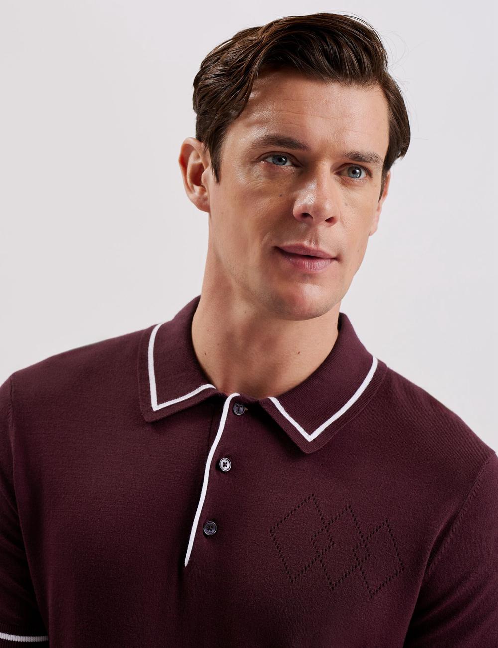Maroon Men Ted Baker DUNOW - Pointelle Detail Striped Trim Polos Shirts | NZ  NEIU-85730