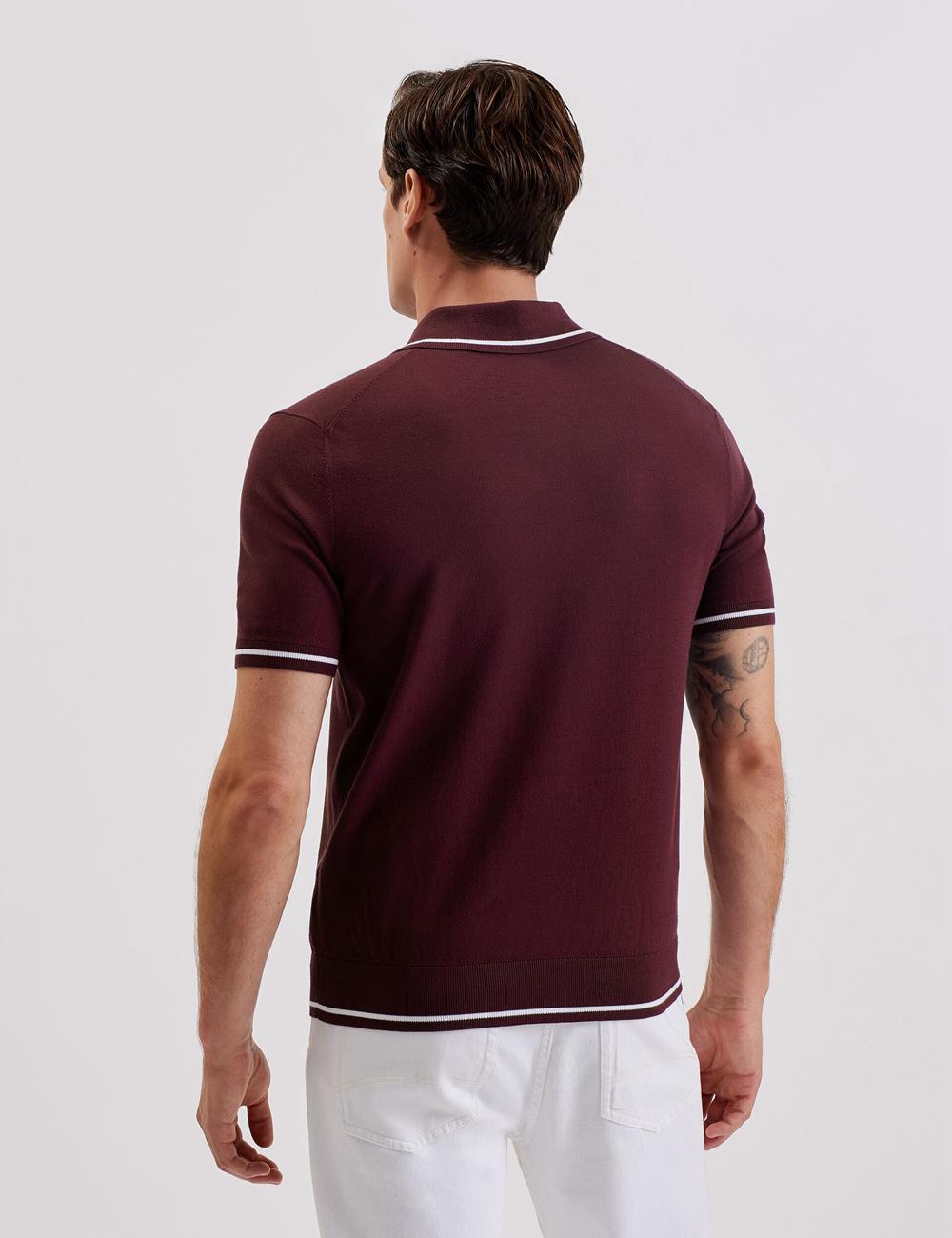 Maroon Men Ted Baker DUNOW - Pointelle Detail Striped Trim Polos Shirts | NZ  NEIU-85730