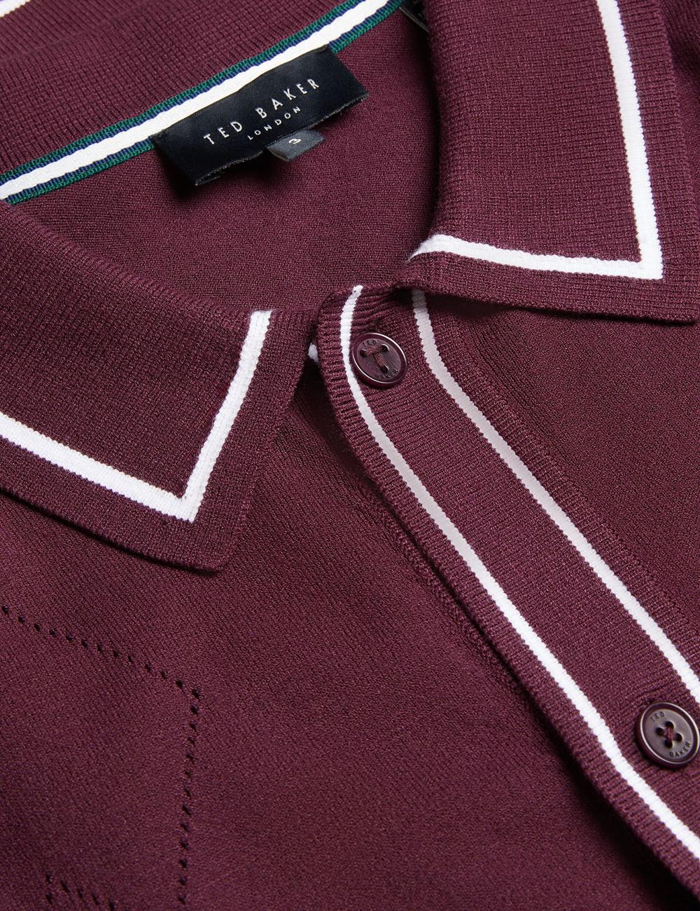 Maroon Men Ted Baker ELMDON - Pointelle Diamond Knitted Long Sleeve Casual Shirts | NZ  VNIP-31902