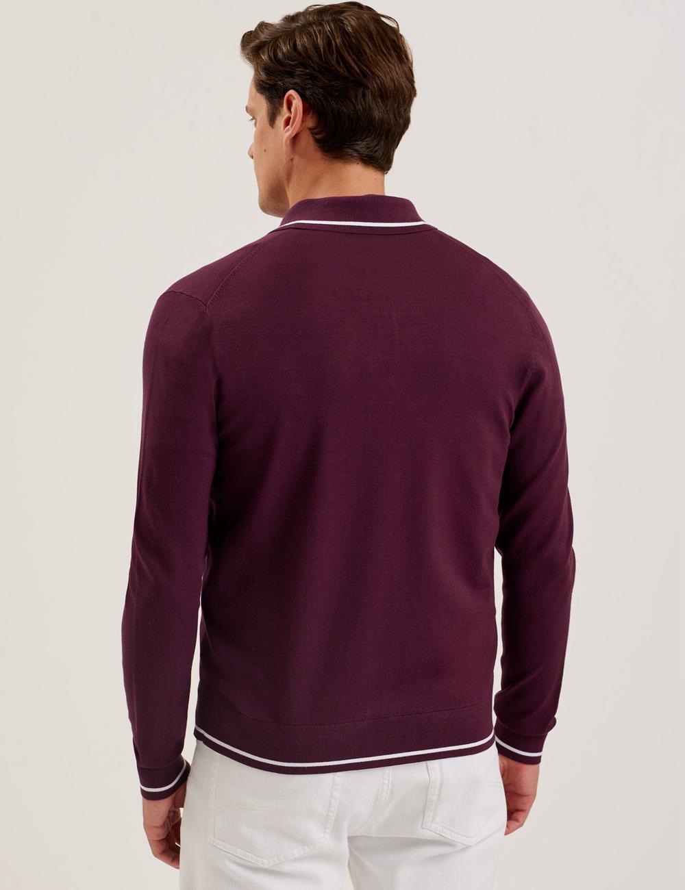 Maroon Men Ted Baker ELMDON - Pointelle Diamond Knitted Long Sleeve Casual Shirts | NZ  VNIP-31902