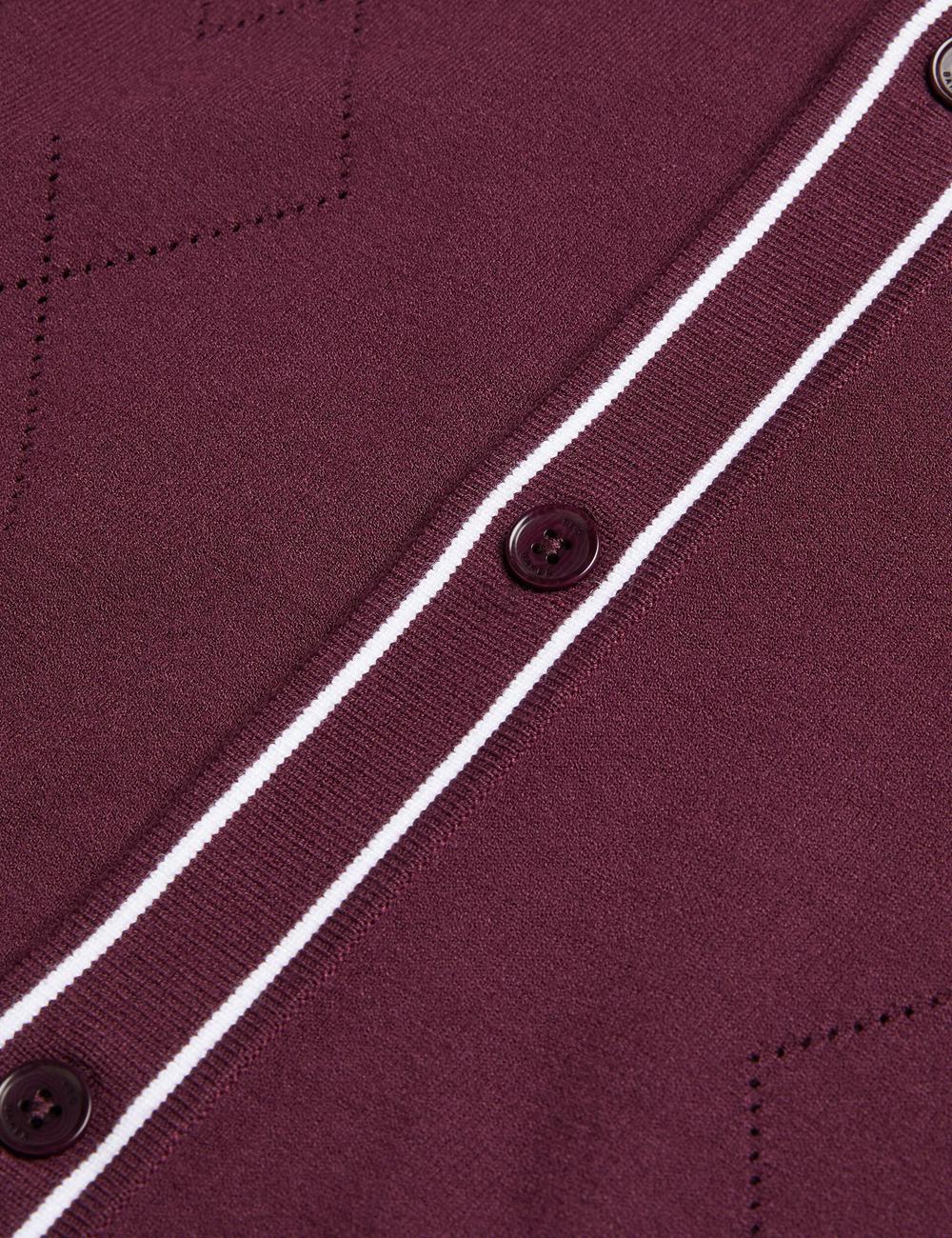 Maroon Men Ted Baker ELMDON - Pointelle Diamond Knitted Long Sleeve Casual Shirts | NZ  VNIP-31902