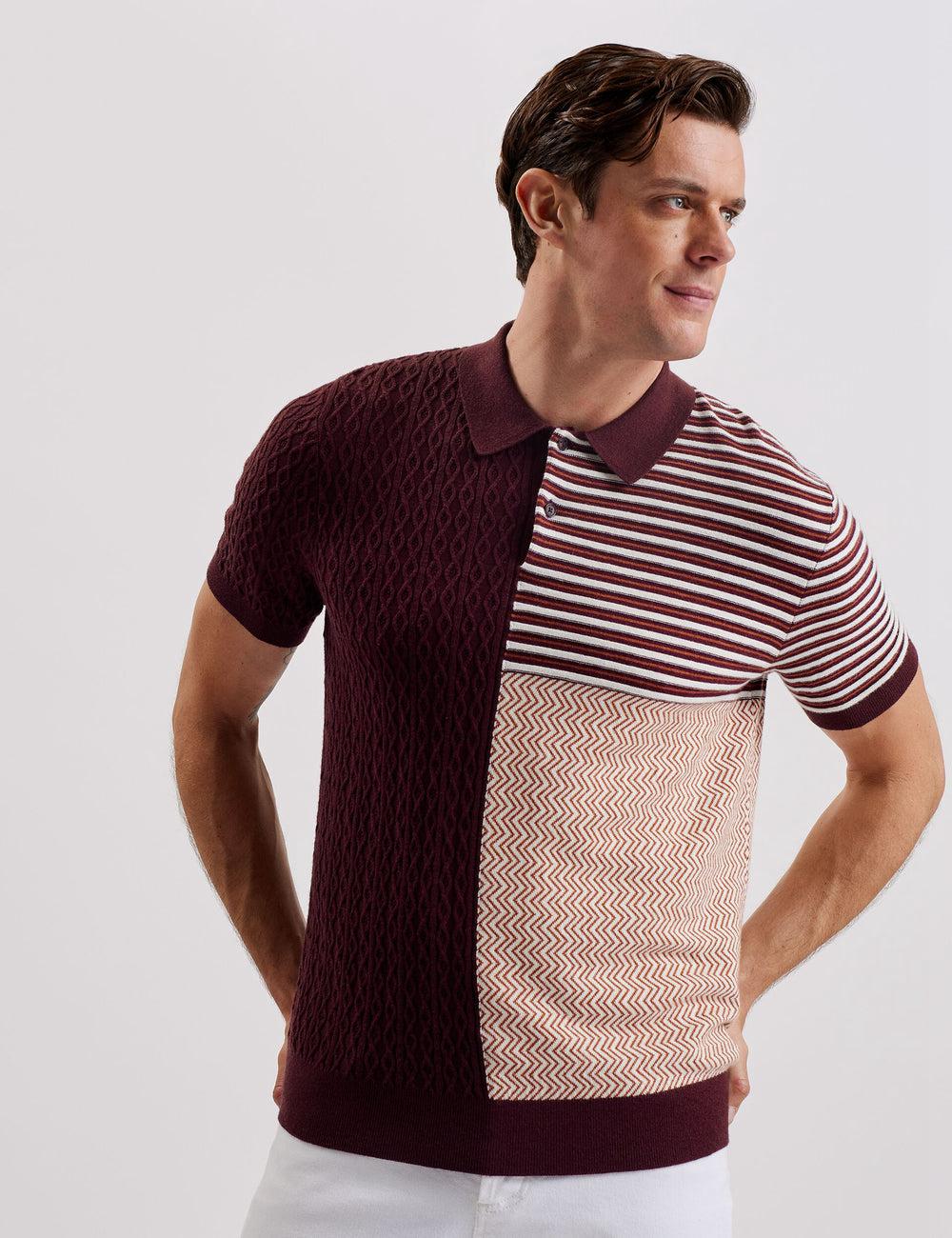 Maroon Men Ted Baker MINSTA - Textured Patchwork Knit Polos Shirts | NZ  TXZB-14782