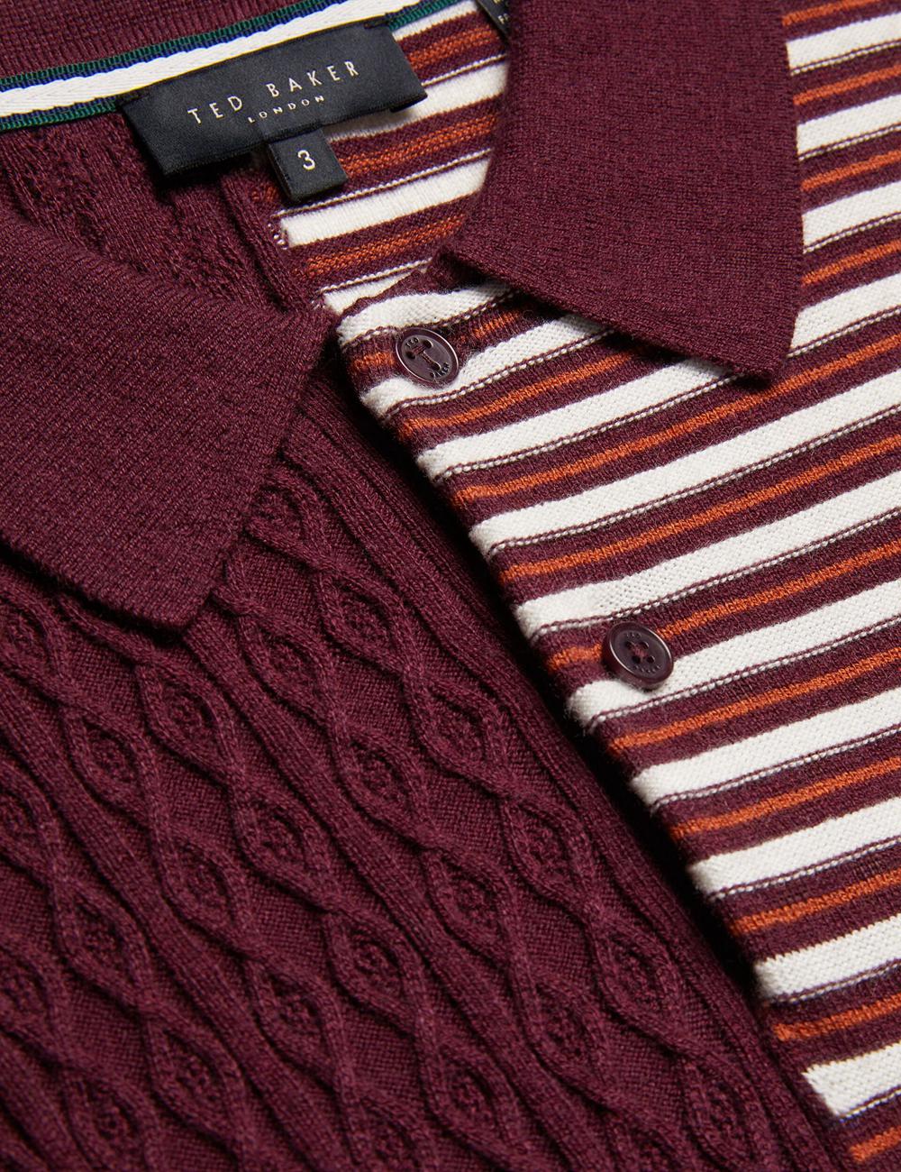 Maroon Men Ted Baker MINSTA - Textured Patchwork Knit Polos Shirts | NZ  TXZB-14782