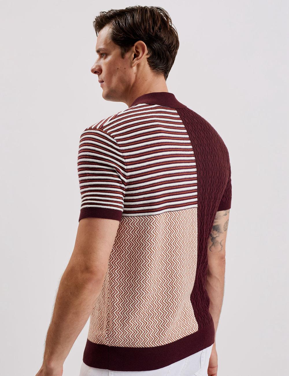 Maroon Men Ted Baker MINSTA - Textured Patchwork Knit Polos Shirts | NZ  TXZB-14782