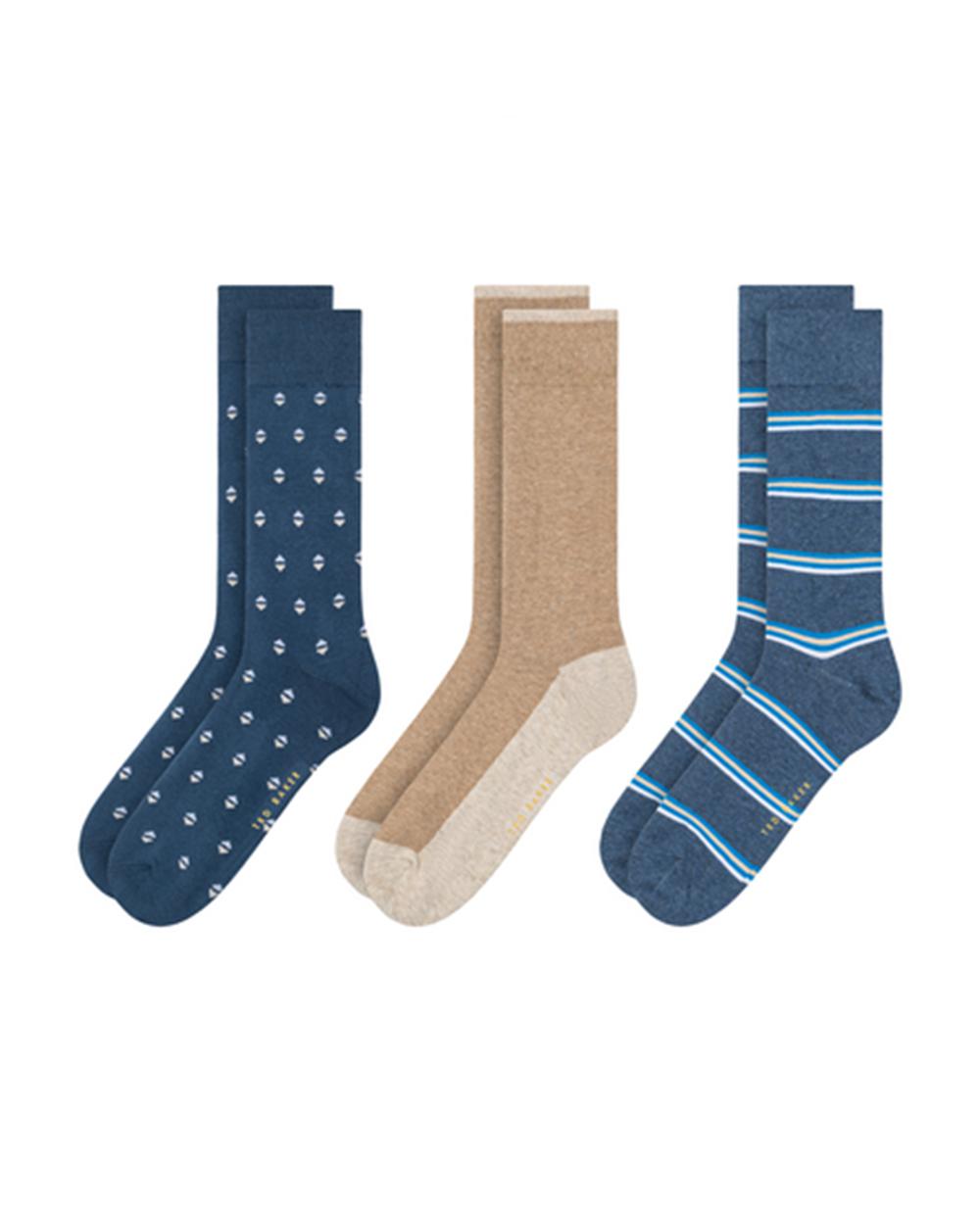 Medium Grey Men Ted Baker 3 Pack Geometric Stripe Crew Socks | NZ  GIYF-03625