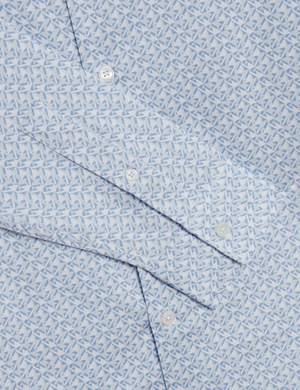 Mid-Blue Men Ted Baker ALPHAIS - Regular Fit Geometric Pure Cotton Casual Shirts | NZ  KZNQ-72850