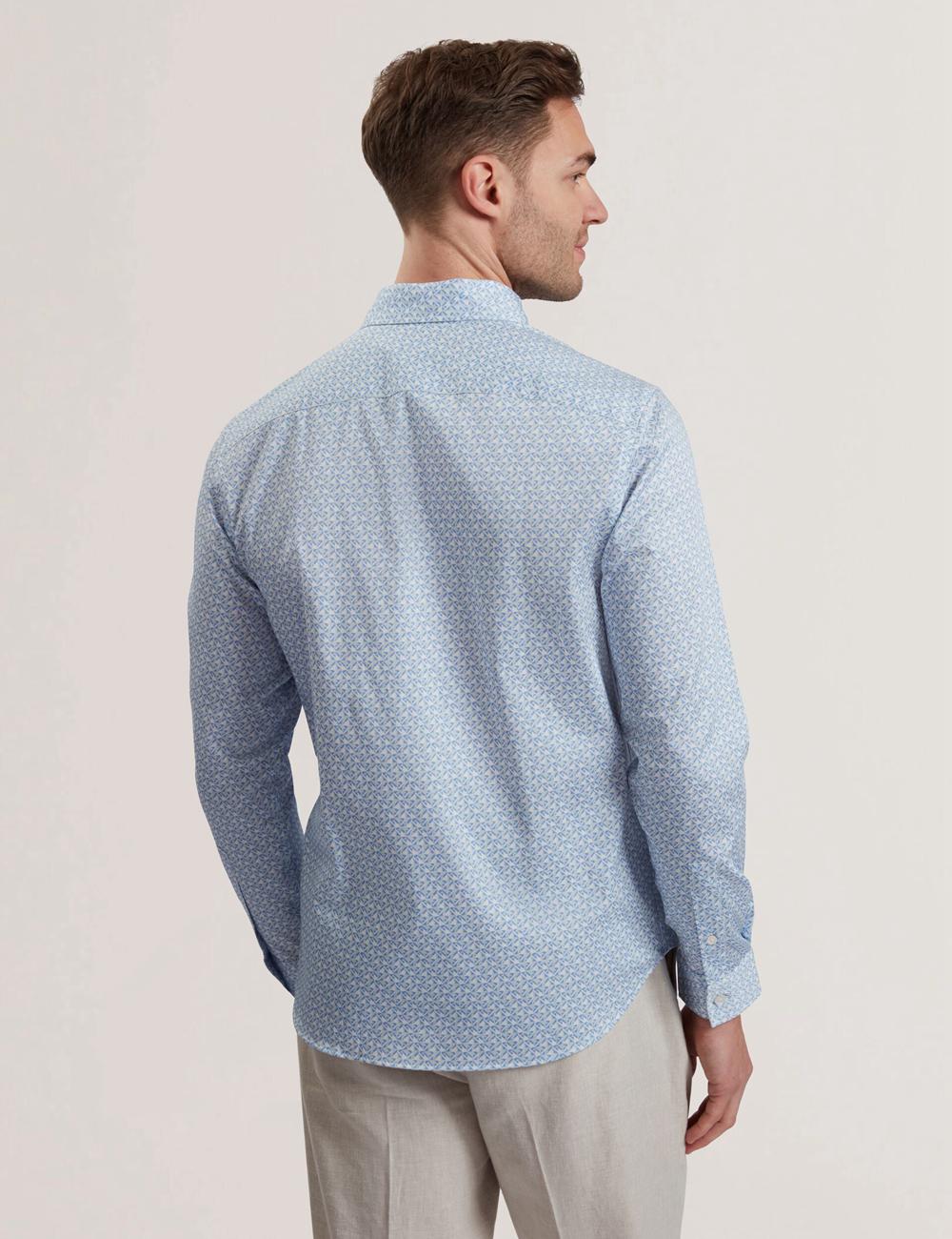 Mid-Blue Men Ted Baker ALPHAIS - Regular Fit Geometric Pure Cotton Casual Shirts | NZ  KZNQ-72850