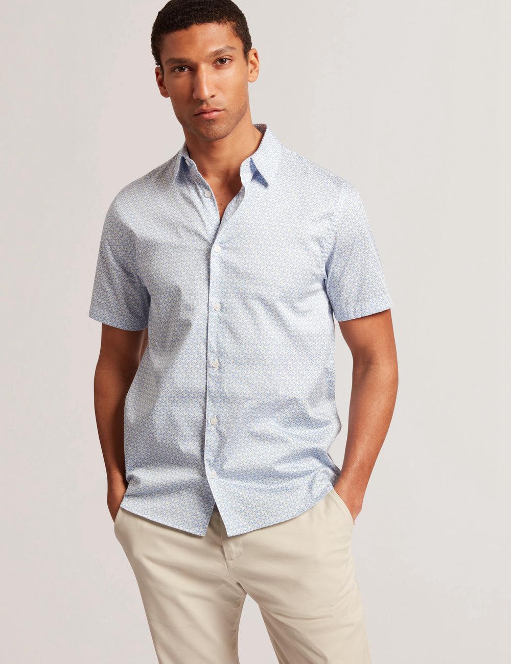 Mid-Blue Men Ted Baker ALPHSO - SS Regular Fit Geo Casual Shirts | NZ  RWPZ-09381