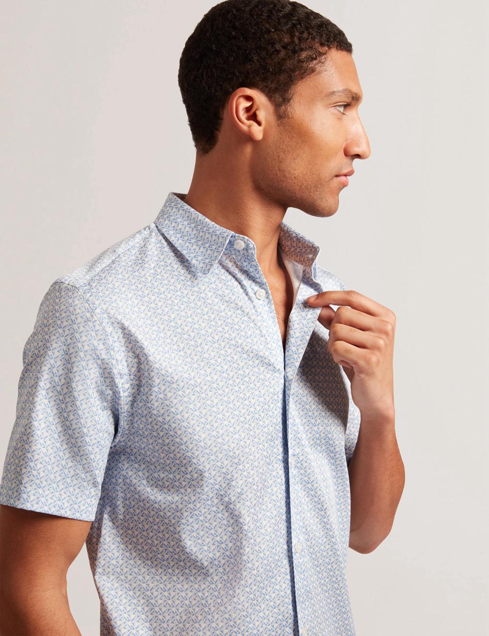 Mid-Blue Men Ted Baker ALPHSO - SS Regular Fit Geo Casual Shirts | NZ  RWPZ-09381