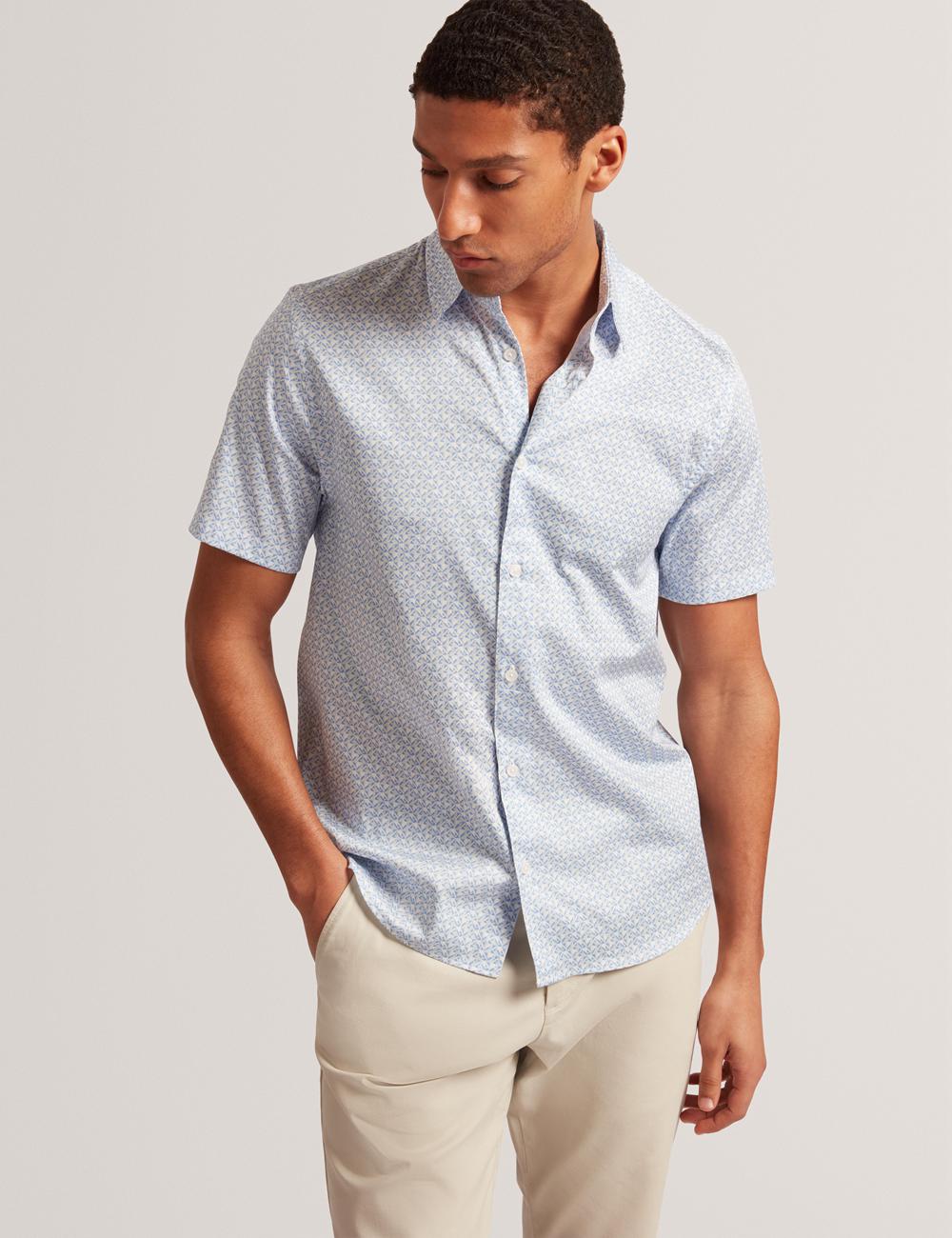 Mid-Blue Men Ted Baker ALPHSO - SS Regular Fit Geo Casual Shirts | NZ  RWPZ-09381
