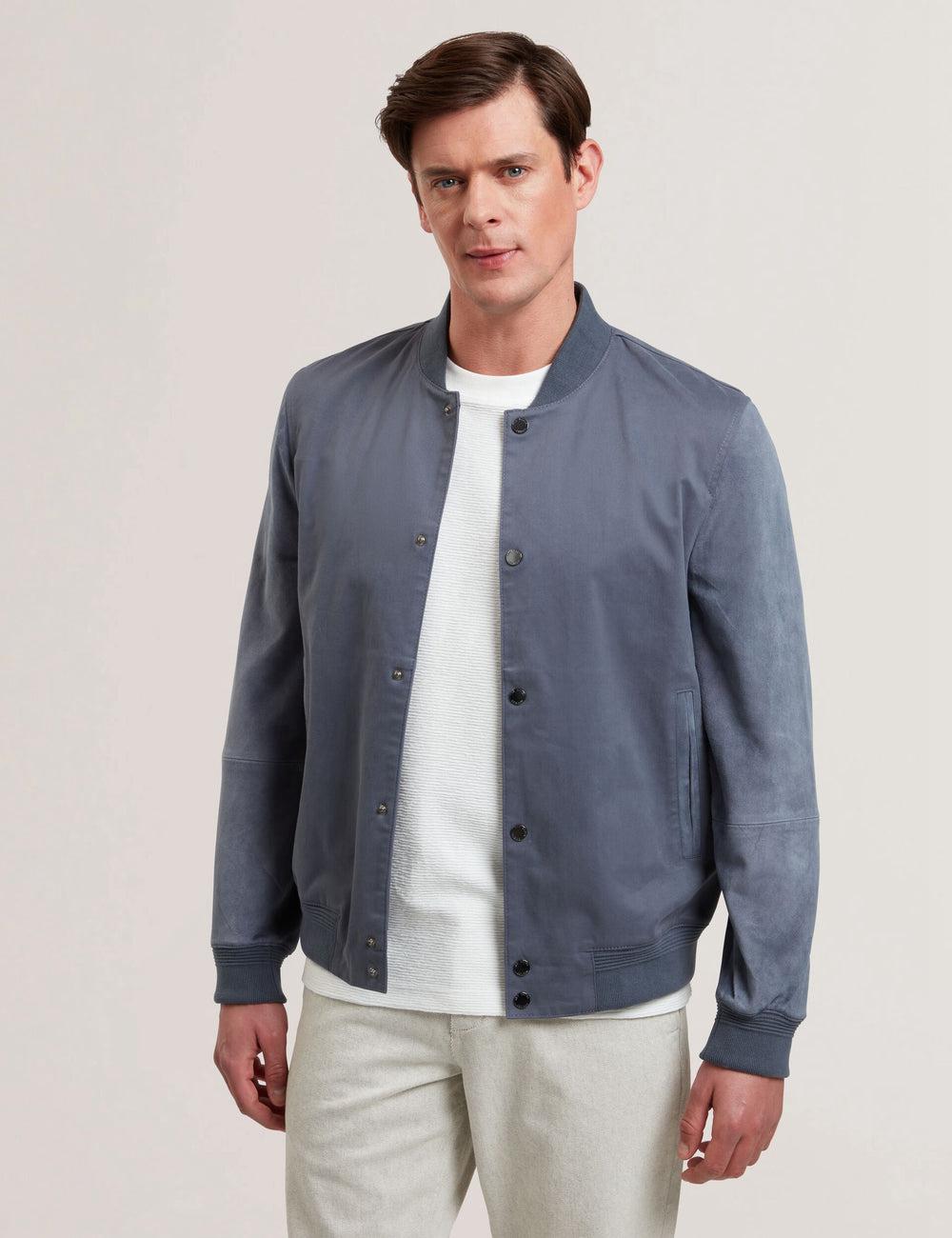Mid-Blue Men Ted Baker LIAMS - Cotton Twill & Suede Bomber Jackets | NZ  TCBS-68253
