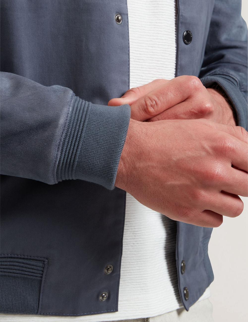Mid-Blue Men Ted Baker LIAMS - Cotton Twill & Suede Bomber Jackets | NZ  TCBS-68253