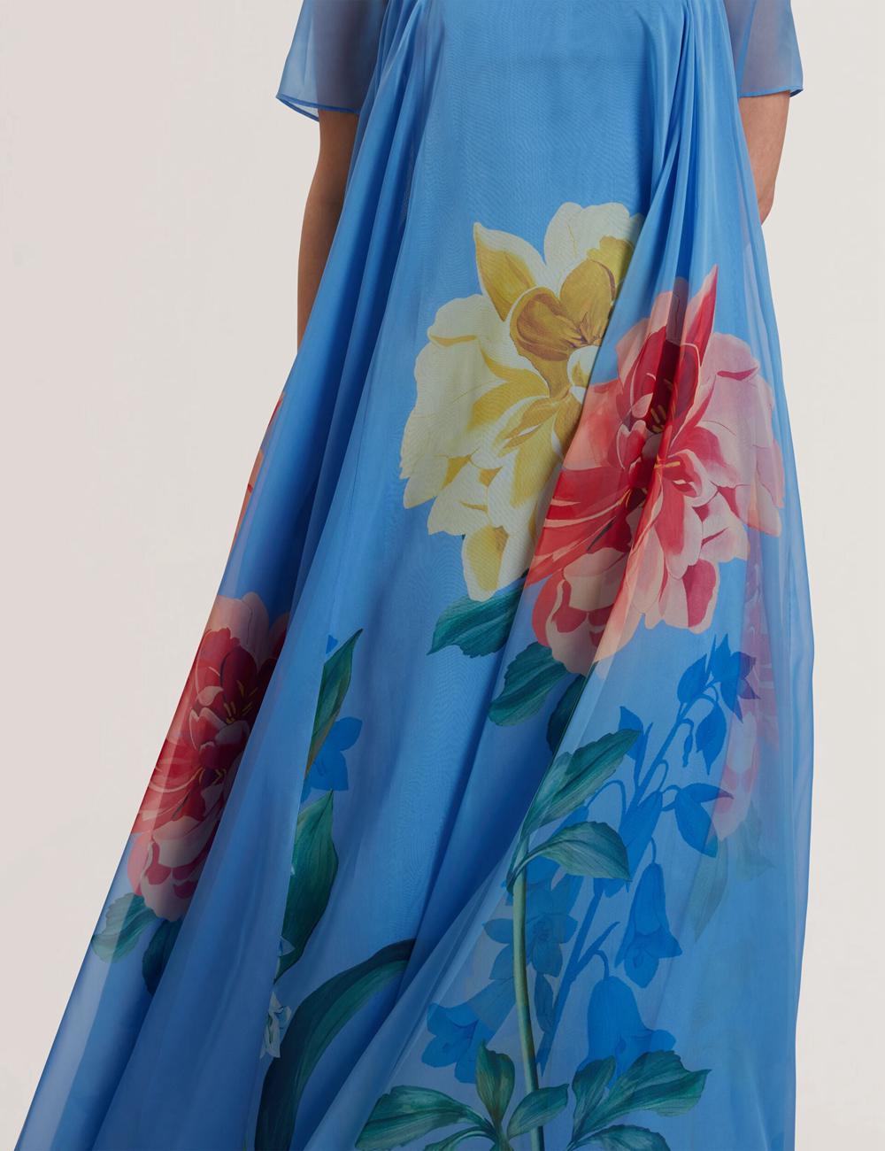 Mid-Blue Women Ted Baker MALRIE - Sheer Neck Floral Trapeze Maxi Dresses | NZ  SNOM-32685
