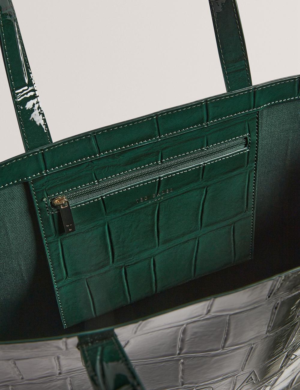 Mid-Green Women Ted Baker ALLICON - Patent Croc Effect Wide Tote Bags | NZ  SWXR-16503