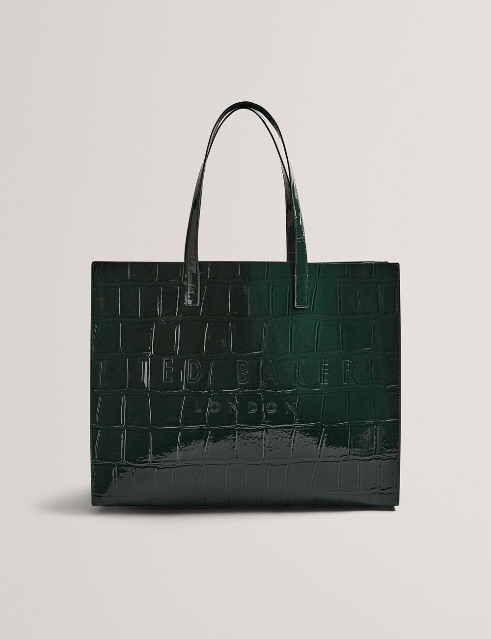Mid-Green Women Ted Baker ALLICON - Patent Croc Effect Wide Tote Bags | NZ  SWXR-16503