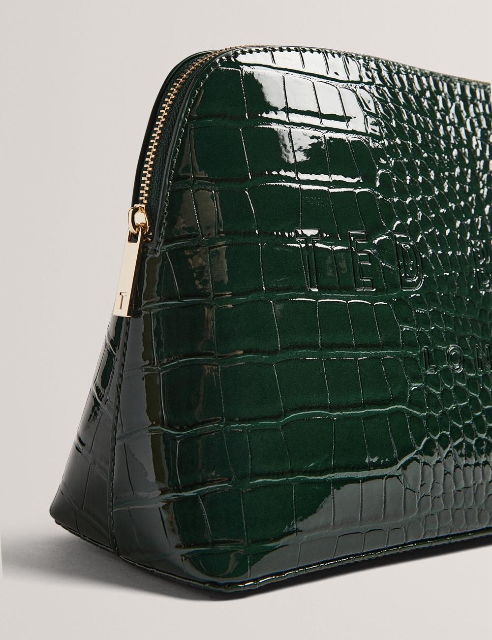 Mid-Green Women Ted Baker CROCANA - Croc Texture Faux Leather Wash Bags | NZ  VKJH-84256