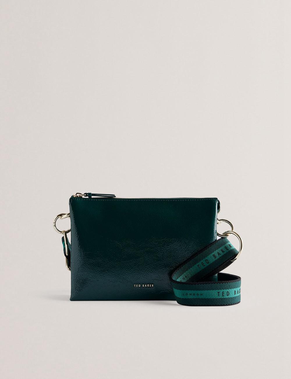 Mid-Green Women Ted Baker DAWCEY - Crinkled Patent Leather Crossbody Bags | NZ  IYGS-73518