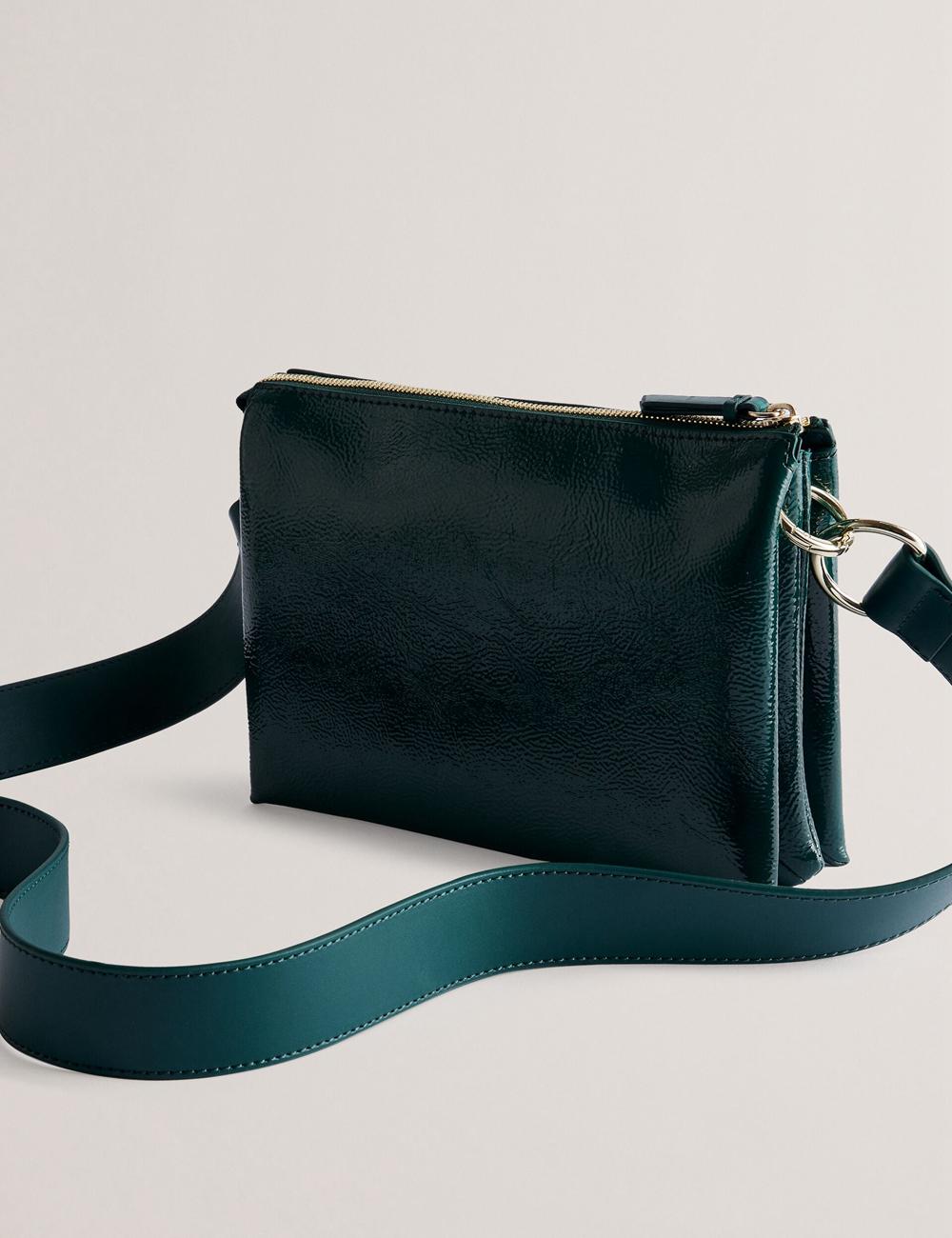 Mid-Green Women Ted Baker DAWCEY - Crinkled Patent Leather Crossbody Bags | NZ  IYGS-73518