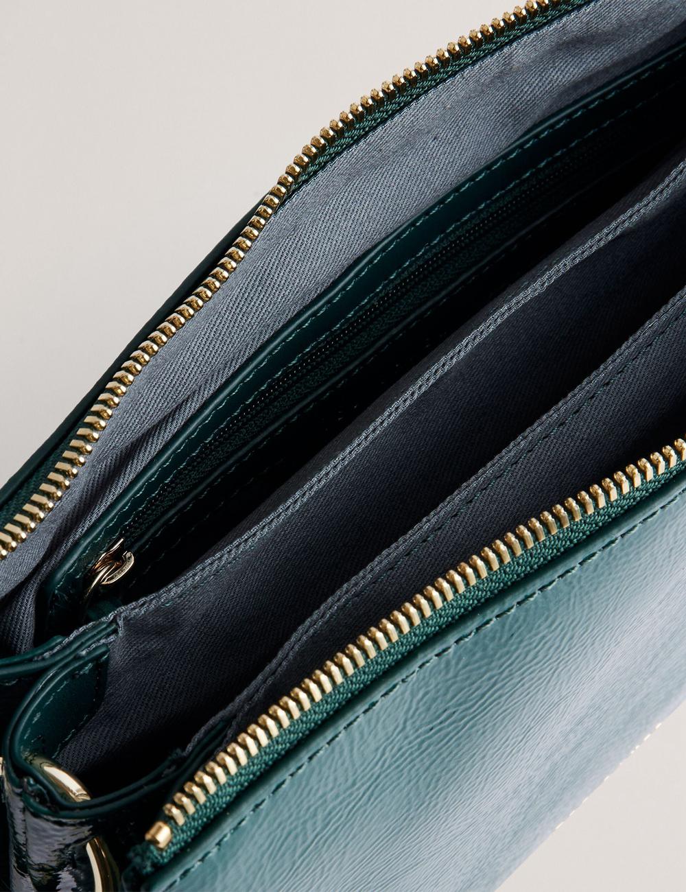 Mid-Green Women Ted Baker DAWCEY - Crinkled Patent Leather Crossbody Bags | NZ  IYGS-73518