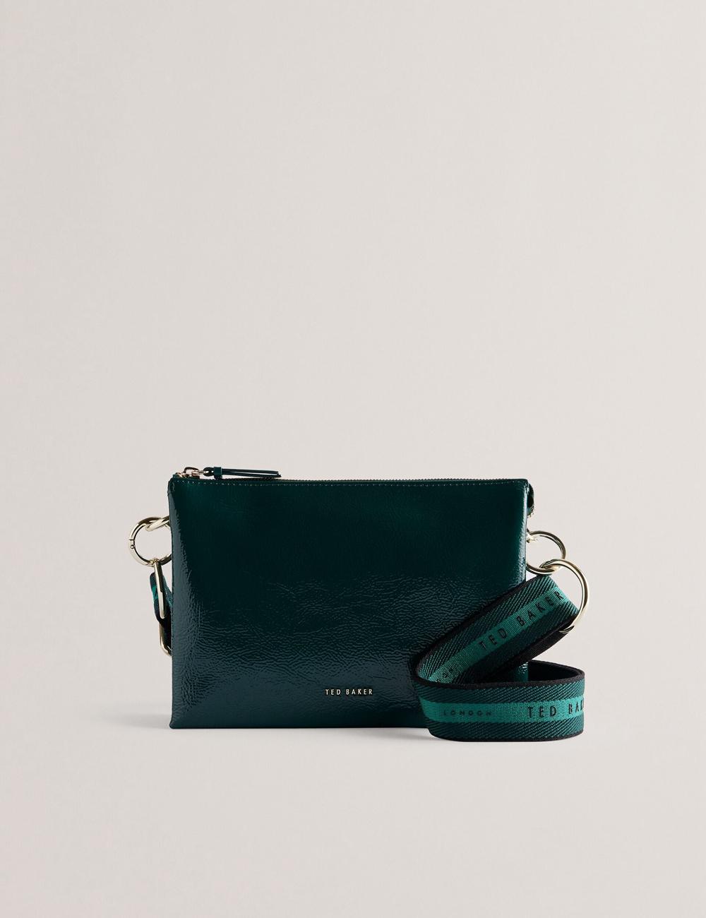 Mid-Green Women Ted Baker DAWCEY - Crinkled Patent Leather Crossbody Bags | NZ  IYGS-73518