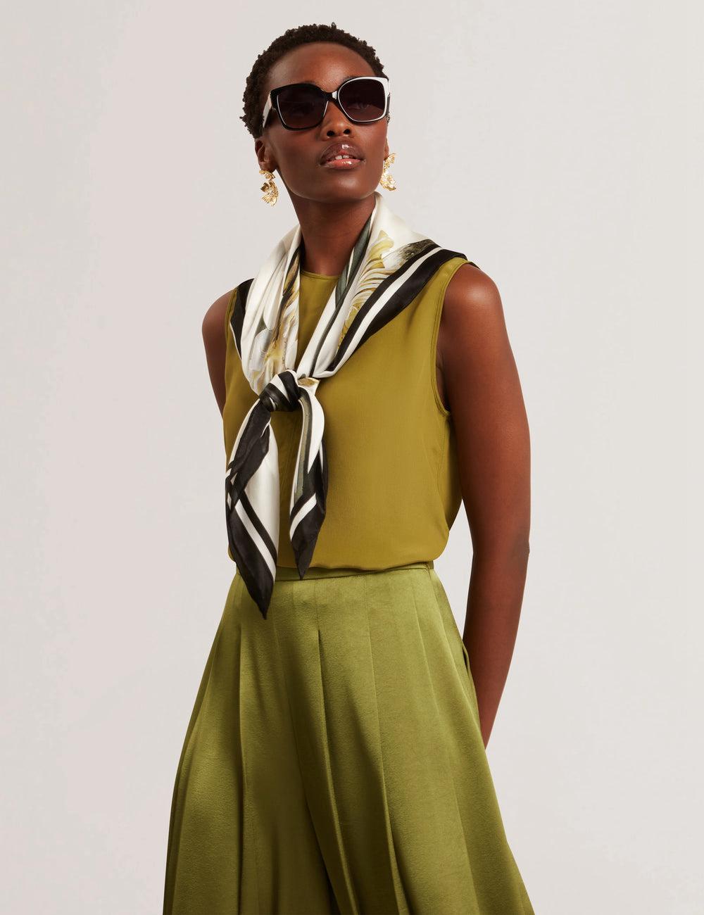 Mid-Green Women Ted Baker SHAMRA - Silk Blend Seam Detail Tops | NZ  YRBT-14935