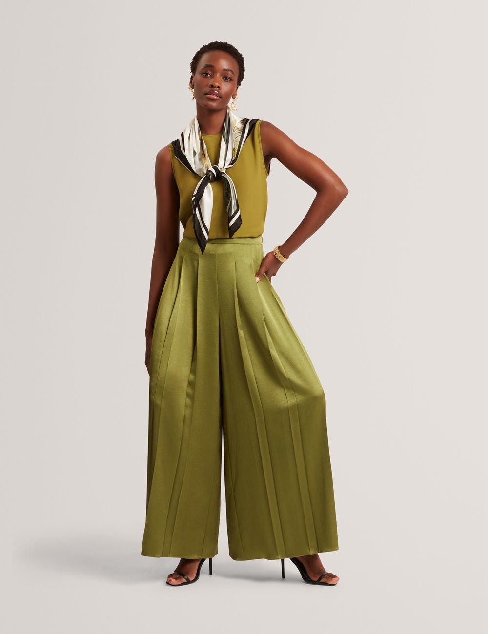 Mid-Green Women Ted Baker SHAMRA - Silk Blend Seam Detail Tops | NZ  YRBT-14935