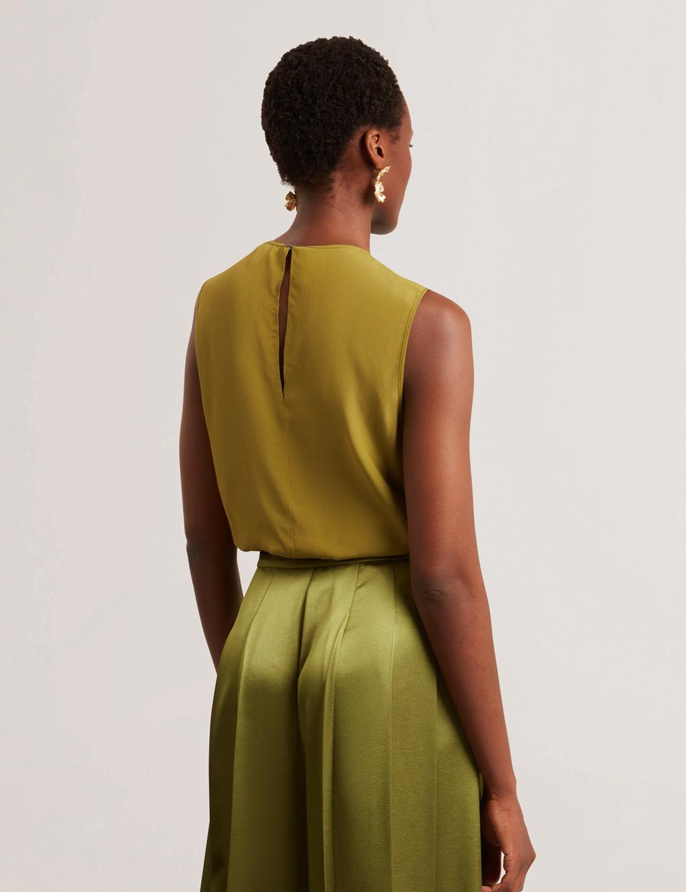Mid-Green Women Ted Baker SHAMRA - Silk Blend Seam Detail Tops | NZ  YRBT-14935