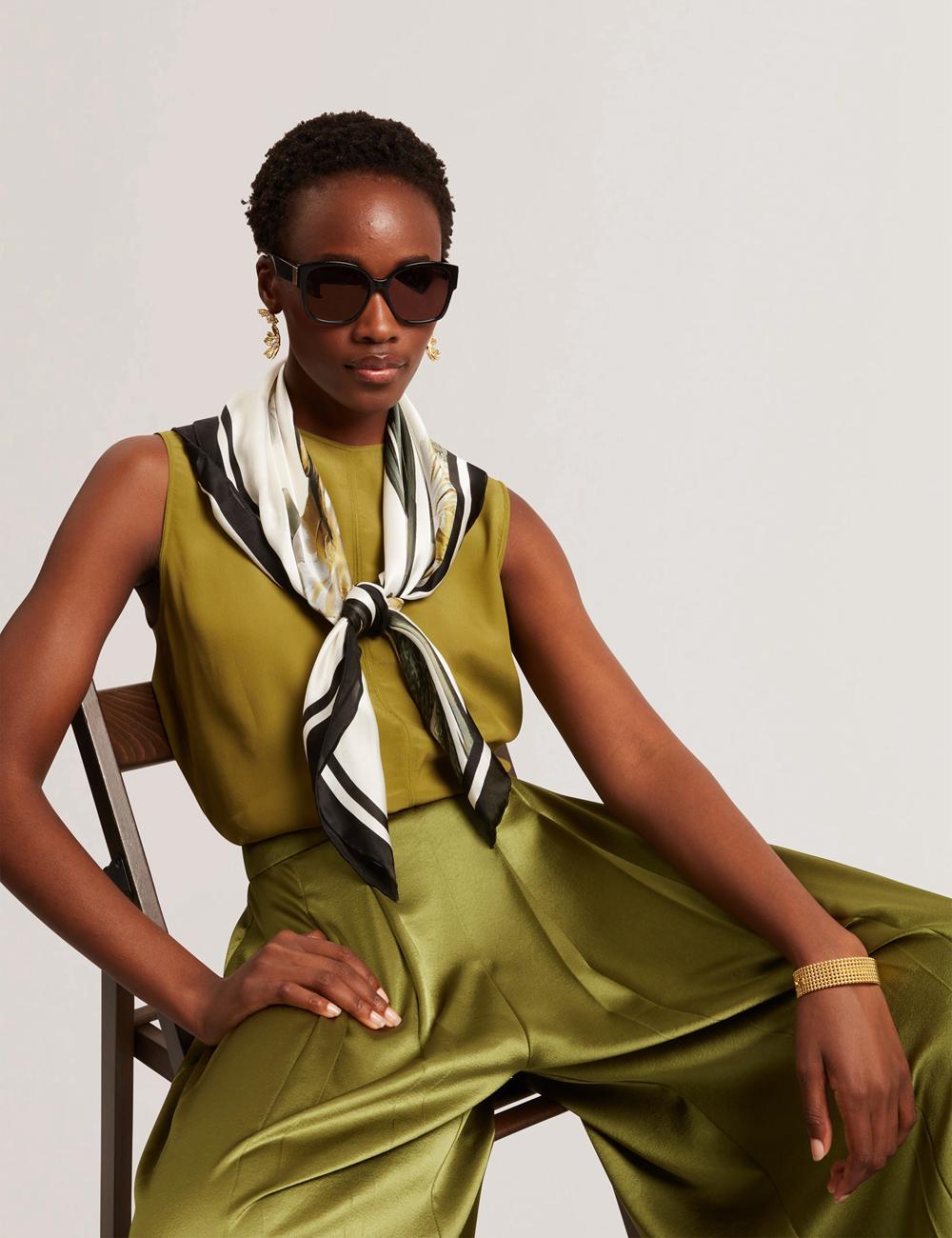 Mid-Green Women Ted Baker SHAMRA - Silk Blend Seam Detail Tops | NZ  YRBT-14935