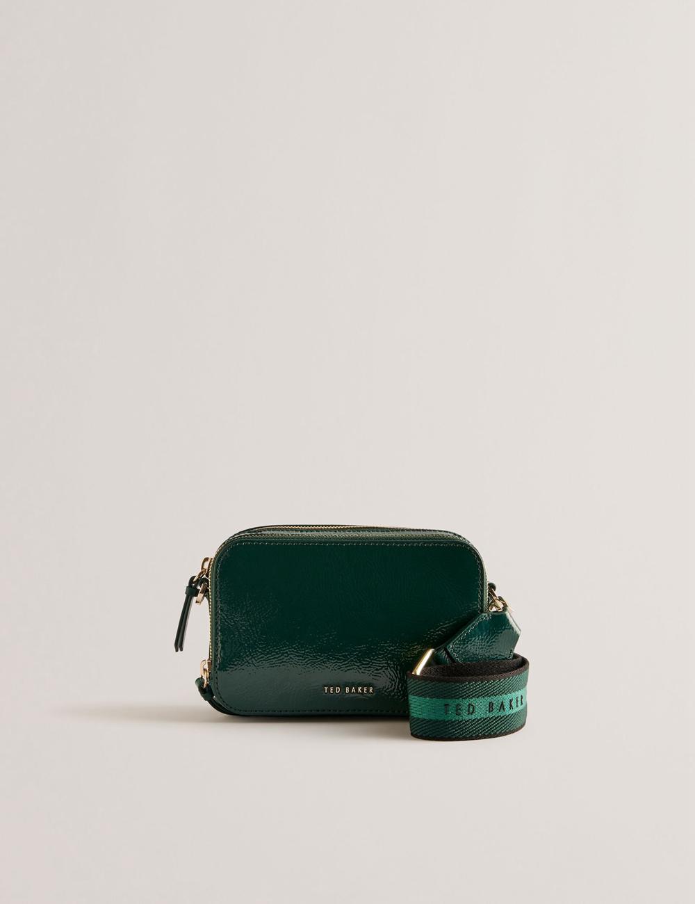 Mid-Green Women Ted Baker STUNWA - Patent Leather Webbing Camera Camera Bag | NZ  VMXZ-85127