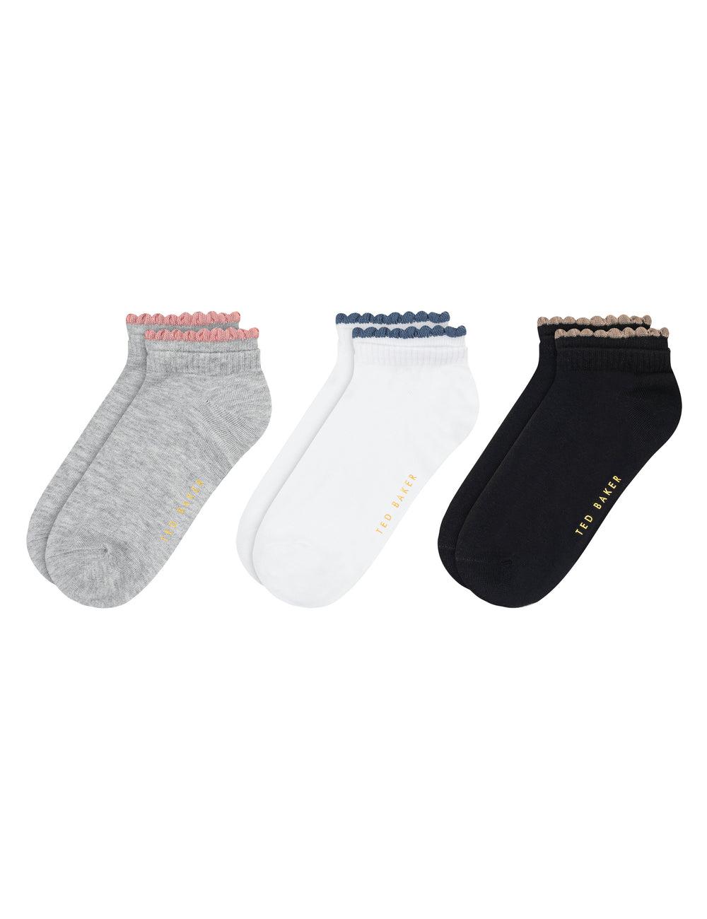 Mid-Grey Women Ted Baker 3 Pack Scalloped Low Cut Ankle Socks | NZ  UBDC-18469