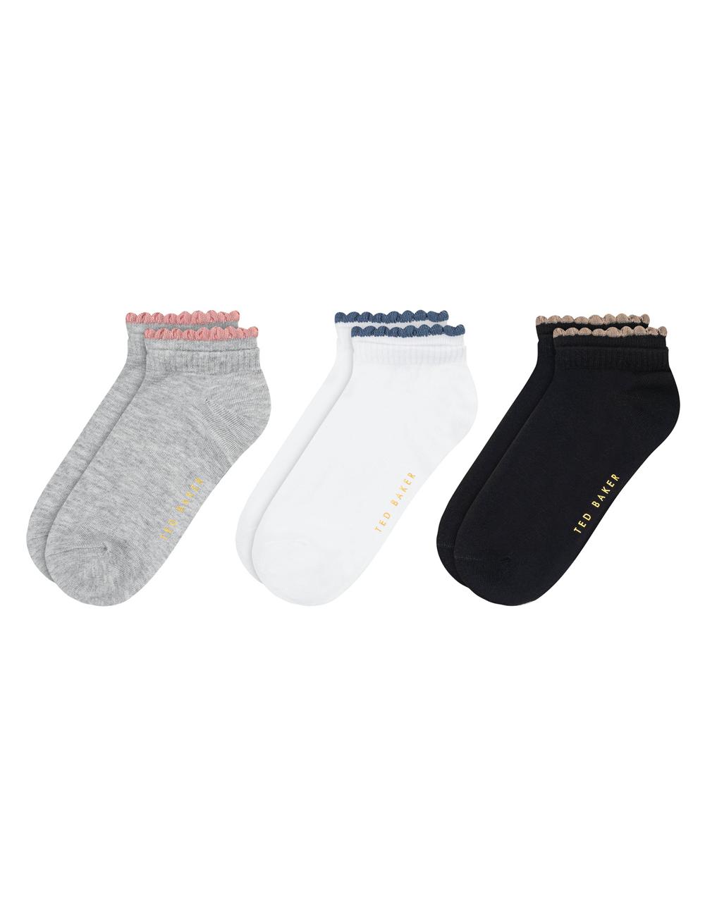 Mid-Grey Women Ted Baker 3 Pack Scalloped Low Cut Ankle Socks | NZ  UBDC-18469