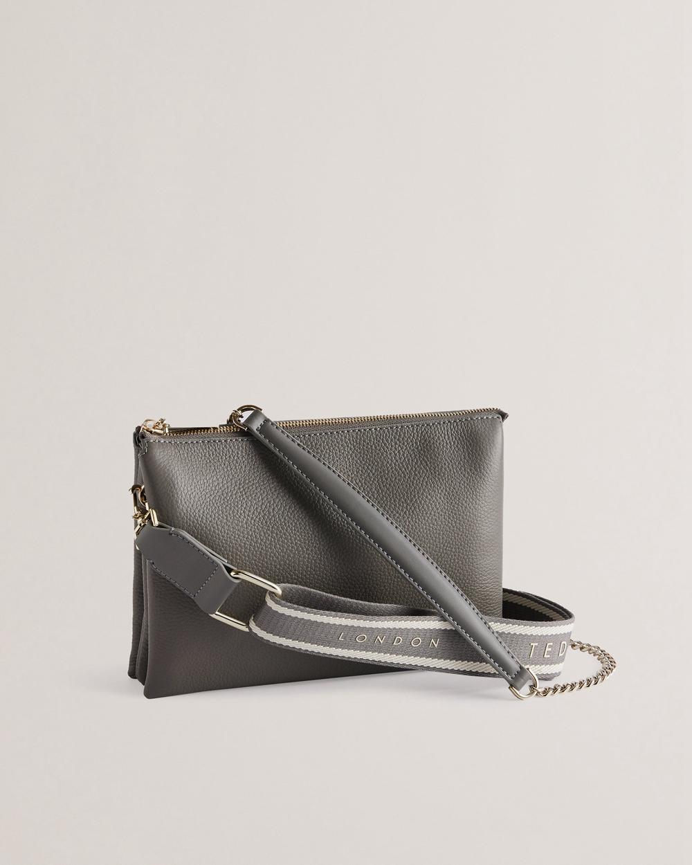 Mid-Grey Women Ted Baker ESILLE - Branded Webbing Crossbody Leather Crossbody Bags | NZ  GLUC-72498