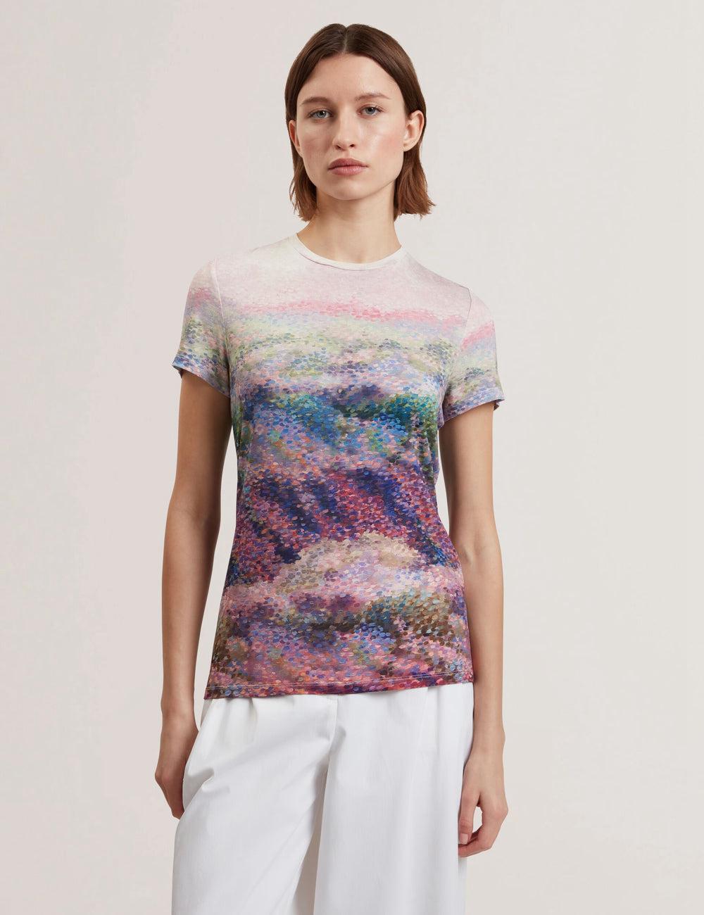 Mid-Pink Women Ted Baker KAYTTE - Painted Print Crew Neck Fitted T-Shirts | NZ  XUSN-17065