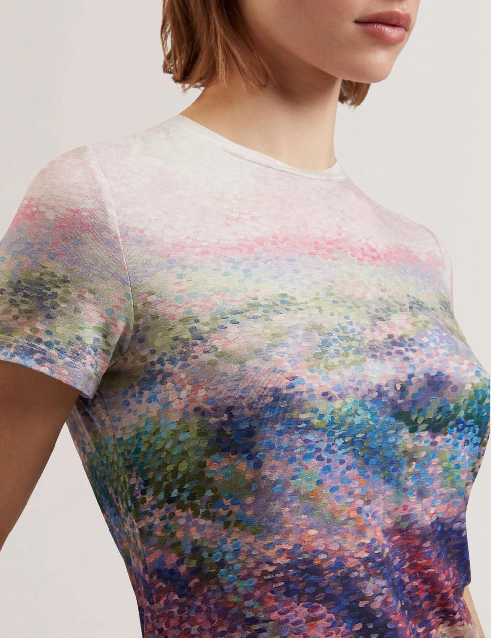 Mid-Pink Women Ted Baker KAYTTE - Painted Print Crew Neck Fitted T-Shirts | NZ  XUSN-17065
