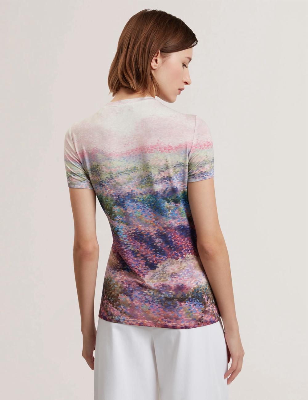Mid-Pink Women Ted Baker KAYTTE - Painted Print Crew Neck Fitted T-Shirts | NZ  XUSN-17065