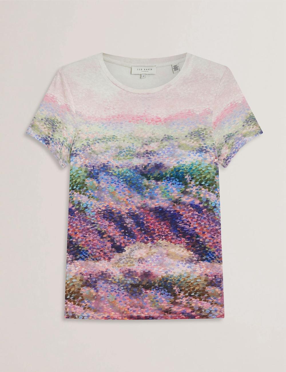 Mid-Pink Women Ted Baker KAYTTE - Painted Print Crew Neck Fitted T-Shirts | NZ  XUSN-17065