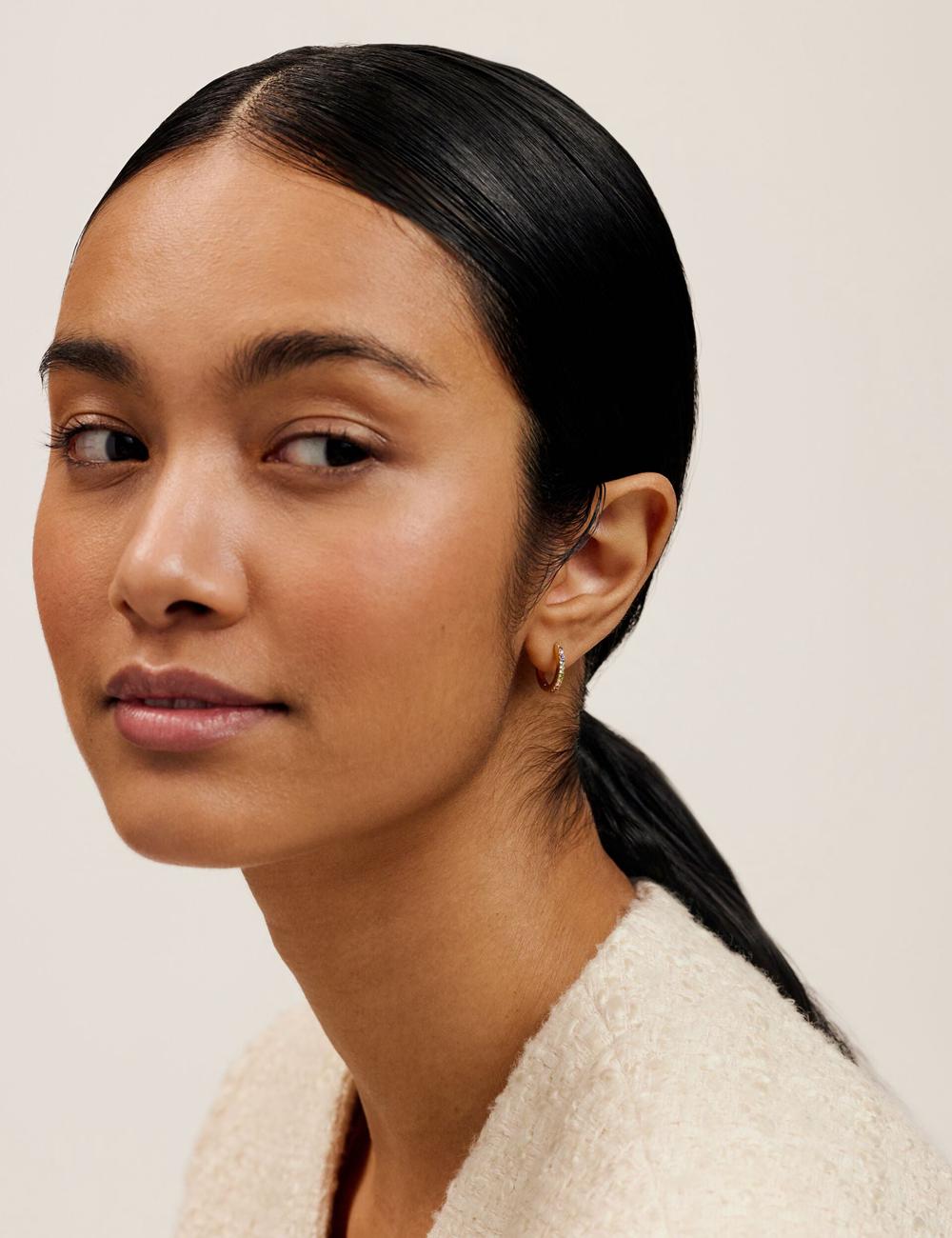 Multicol Women Ted Baker HEPLIE - Crystal Huggie Hoop Earrings | NZ  UBAY-56103