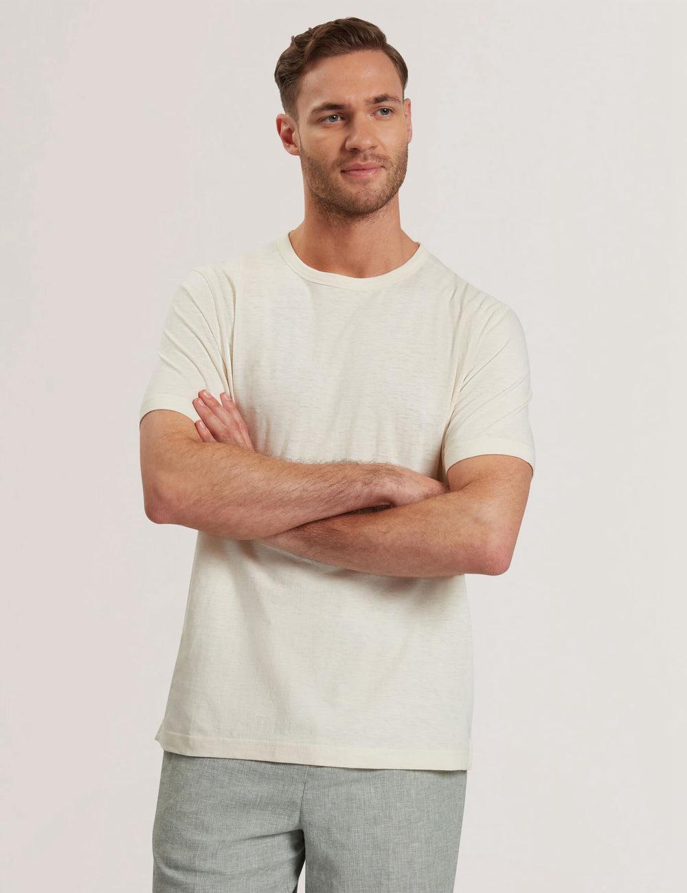 Natural Men Ted Baker BARTOL - Regular Cotton Linen Crew Neck T-Shirts | NZ  ECTH-48369