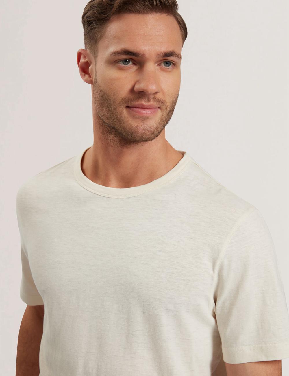 Natural Men Ted Baker BARTOL - Regular Cotton Linen Crew Neck T-Shirts | NZ  ECTH-48369