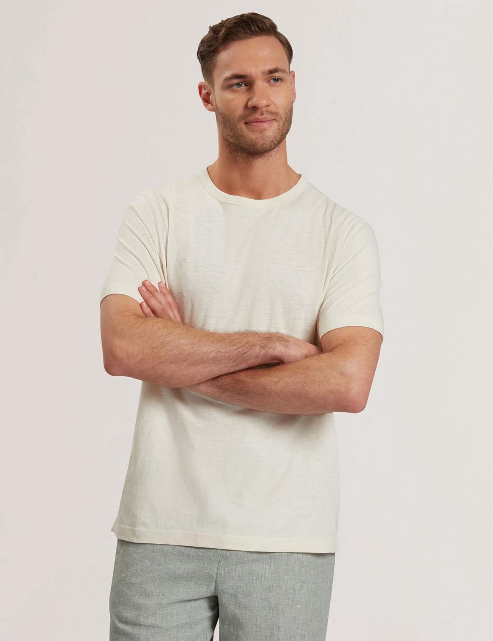 Natural Men Ted Baker BARTOL - Regular Cotton Linen Crew Neck T-Shirts | NZ  ECTH-48369