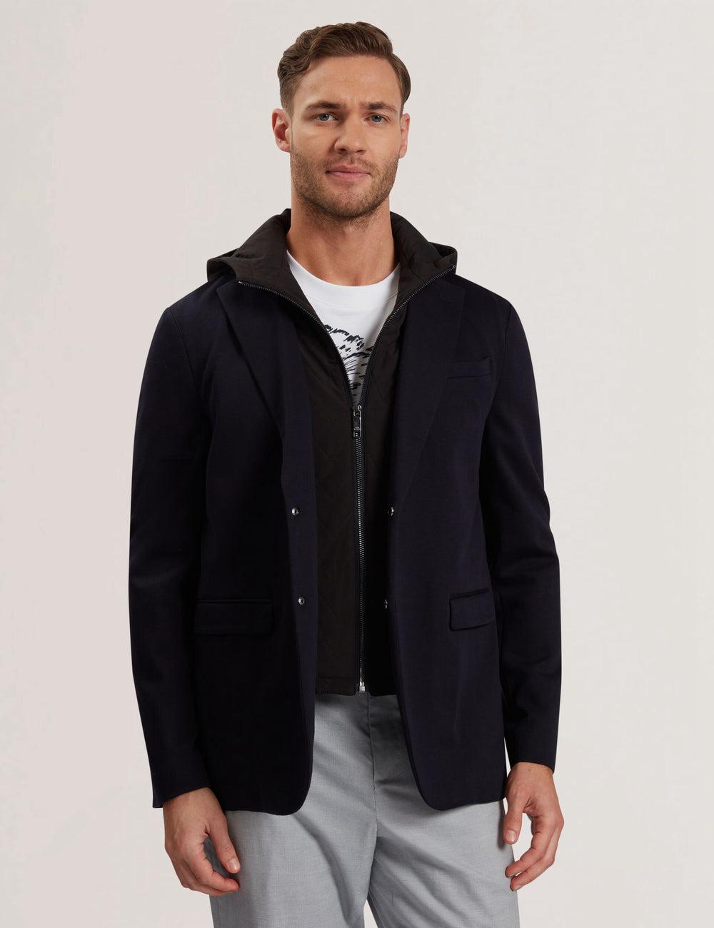 Navy Men Ted Baker ASHB - Jersey Blazer With Zip-Up Hooded Liner Blazers | NZ  EJOK-25634
