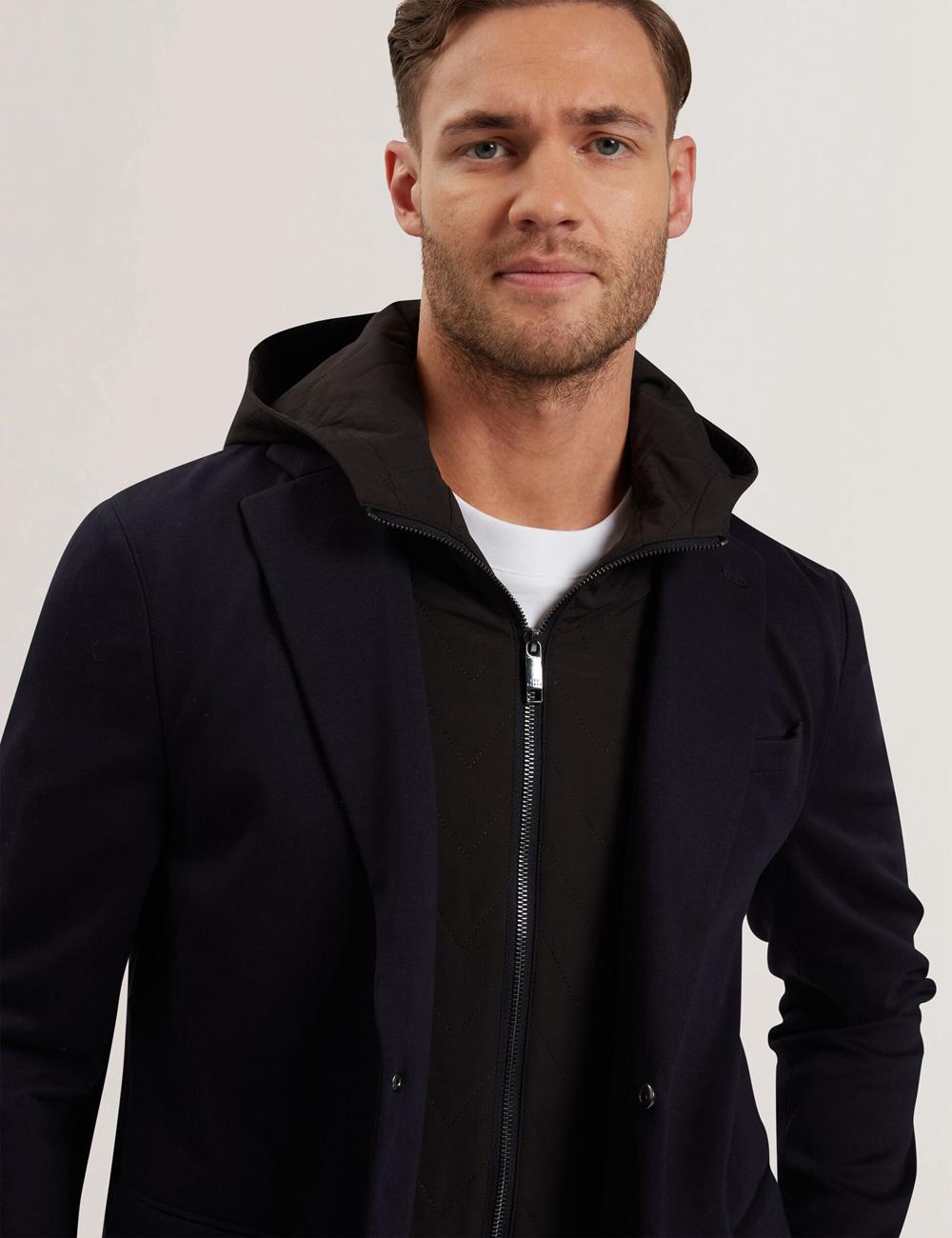 Navy Men Ted Baker ASHB - Jersey Blazer With Zip-Up Hooded Liner Blazers | NZ  EJOK-25634