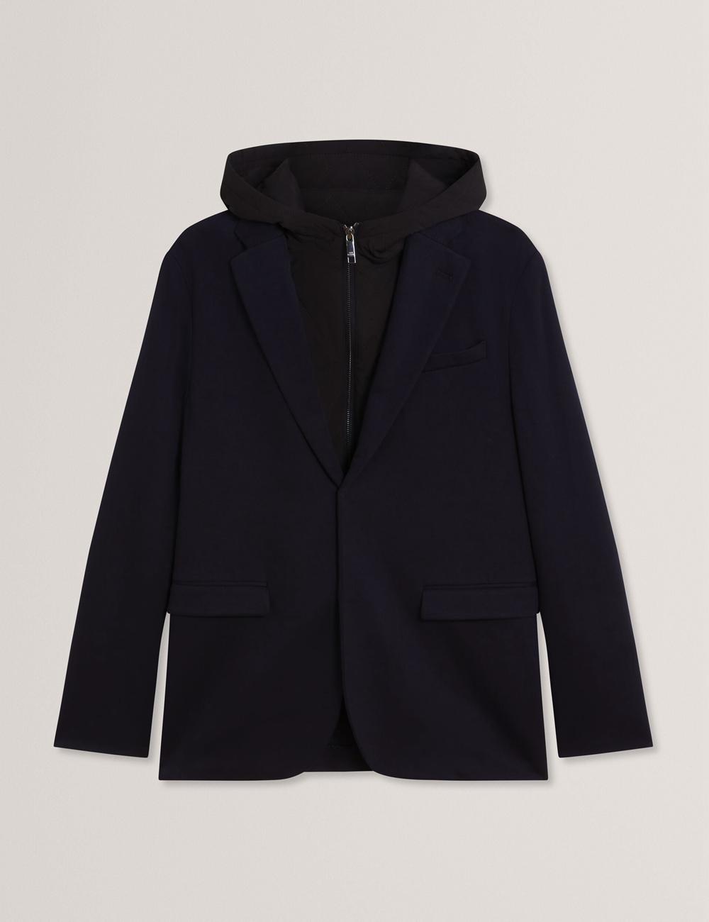 Navy Men Ted Baker ASHB - Jersey Blazer With Zip-Up Hooded Liner Blazers | NZ  EJOK-25634