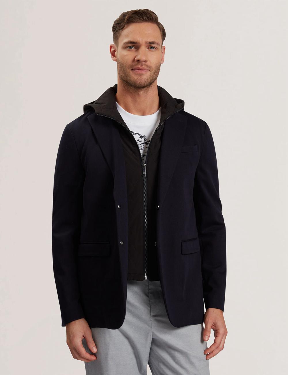 Navy Men Ted Baker ASHB - Jersey Blazer With Zip-Up Hooded Liner Blazers | NZ  EJOK-25634