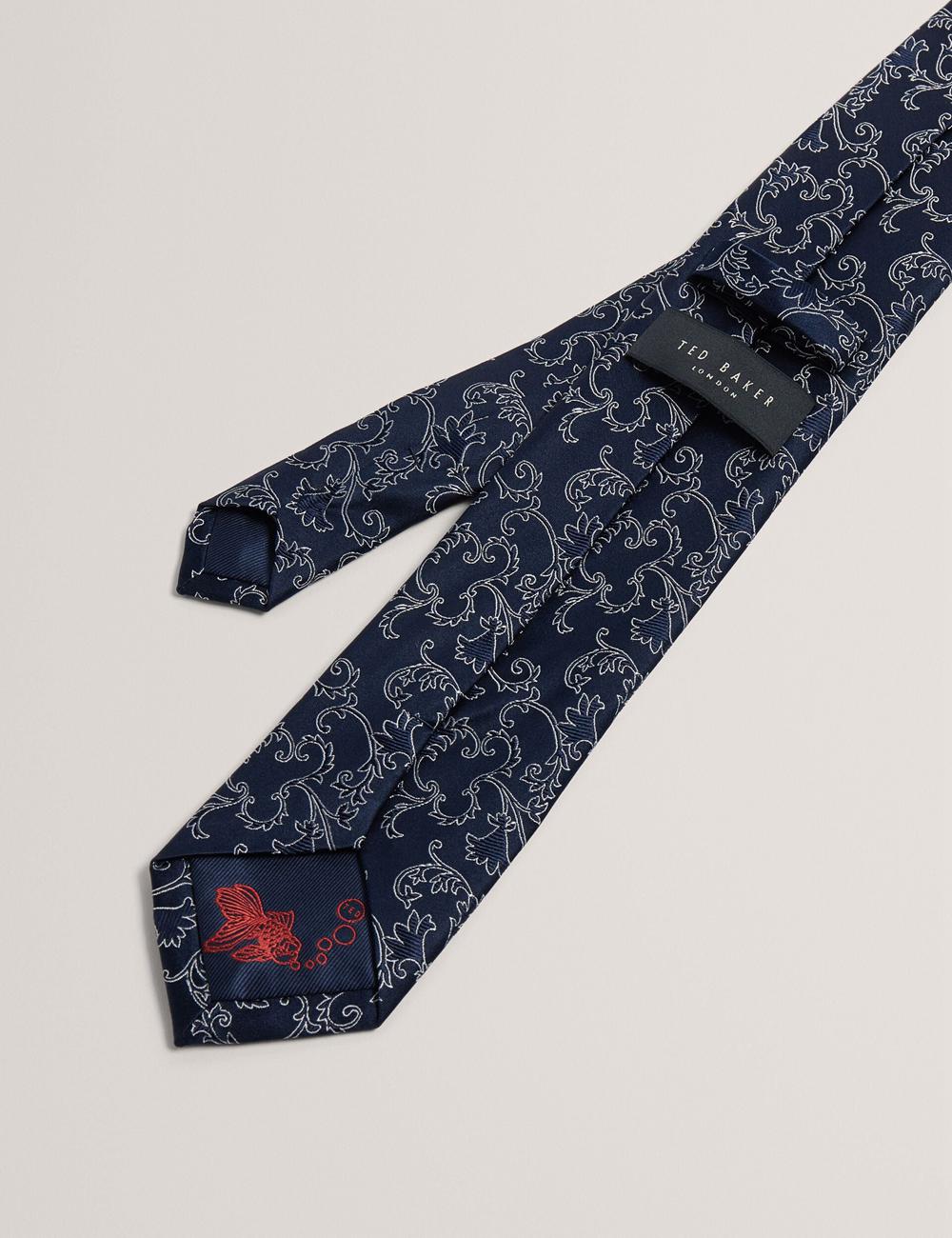 Navy Men Ted Baker BIONDIS - Baroque Floral Print Silk Ties | NZ  ILEY-92168