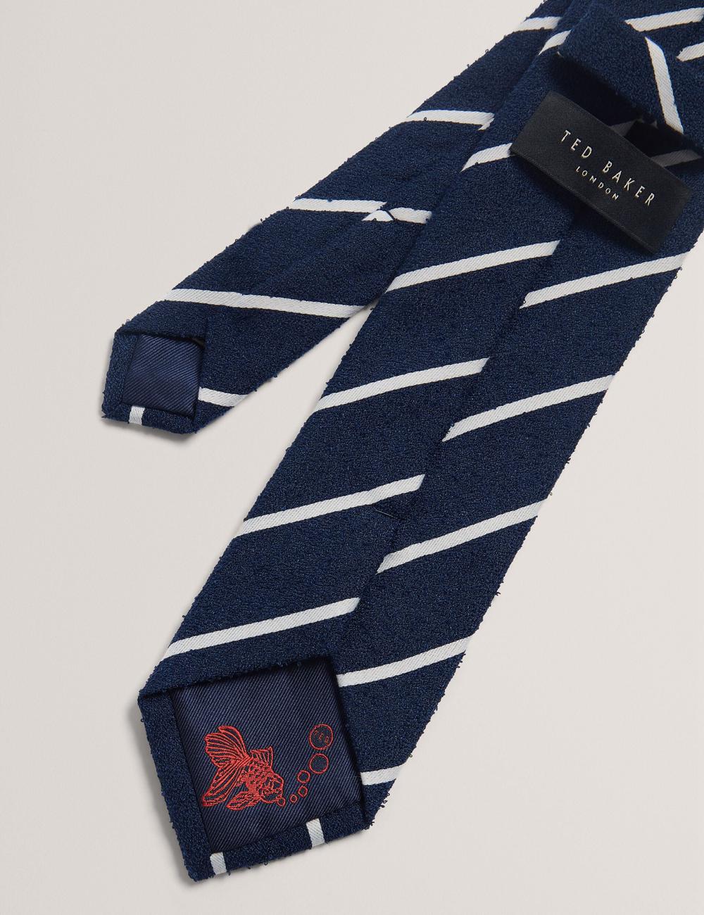 Navy Men Ted Baker CAMPSEA - Boucle Texture Solid Stripe Ties | NZ  HZMR-45302