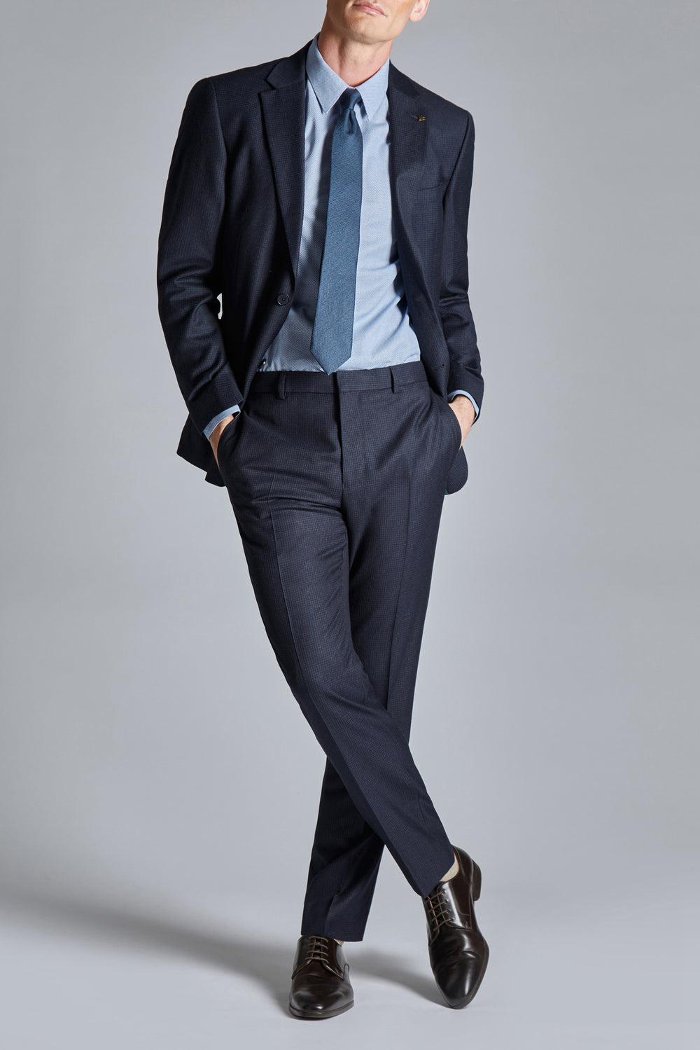 Navy Men Ted Baker CANISTS - Grid Check Regular Fit Suit Trousers | NZ  COST-76925