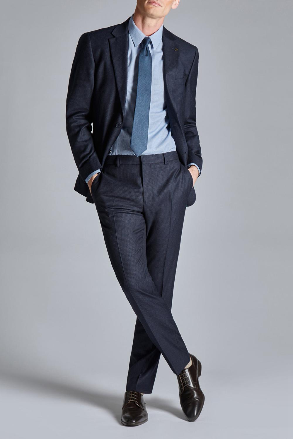 Navy Men Ted Baker CANISTS - Grid Check Regular Fit Suit Trousers | NZ  COST-76925