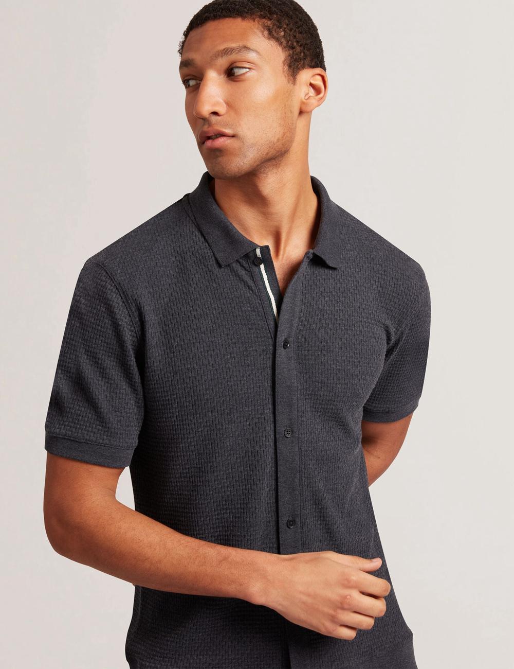 Navy Men Ted Baker CONNYR - Short Sleeve Button Through Polos Shirts | NZ  VLKH-45320