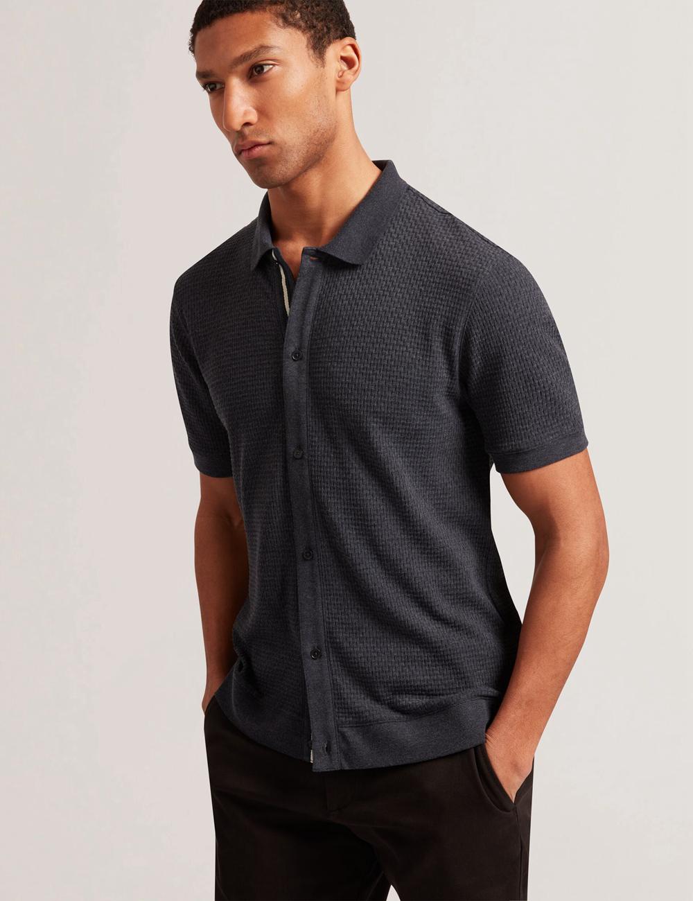 Navy Men Ted Baker CONNYR - Short Sleeve Button Through Polos Shirts | NZ  VLKH-45320